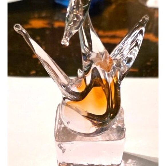 Vintage Sculpture Murano Swan GlassAmber Highlights Art Glass Handmade Italy 5” - Picture 8 of 8